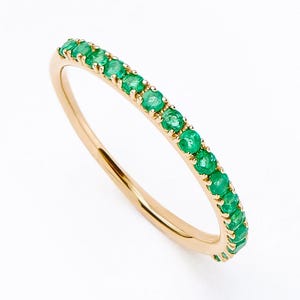 Emerald Round Cut half 14K 18K Solid Gold Band Ring Gold | Natural Emerald Rounf Stackable Gold Band Ring | Emerald Classic Minimalist Ring
