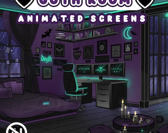 Geanimeerde Dark Goth Stream Room – VTuber-schermen (mp4 en png)