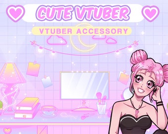 Pink Vtuber Accessories – Gamer Room Decor, Sparkle Accents (PNG)