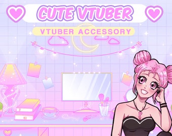 Pink Accessories : "Cute Vtuber" | Aesthetic, Room, Windows, Bed, Gamer, Comfy, Pink, Vtube, Accesory