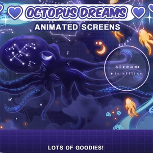 Dreamy Animated Screens : "Octopus Dreams" | Loading, Paused, Offline | Aesthetic, Dreams, Fish, Sparkles, Clouds