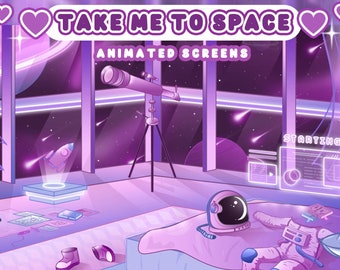 Aesthetic Animated Screens : "Take Me To Space" | Loading, Paused, Offline | Aesthetic, Astronaut, Helmet, Room, Stars, Sky, Planets, Meteor