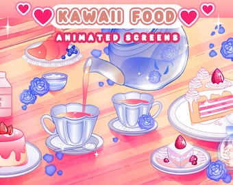 Anime Animated Screens: Kawaii Tea Time, Pastel Dessert (MP4 & PNG)