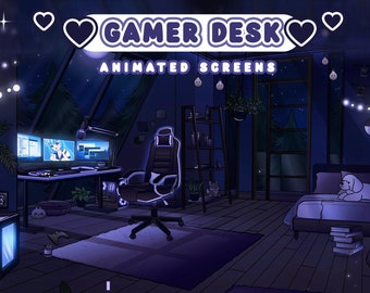 Midnight Gamer Desk Animated Stream Screens (MP4 & PNG)