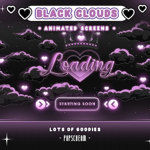 Black Pink Clouds Dark Animated Twitch Screens (3): &quot;Love Crown&quot; | Loading, Paused, Offline | Pink, Black Love Dream