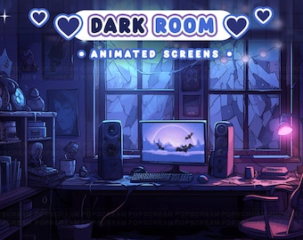 Goth Aesthetic Animated Screens : "Dark Room" | Loading, Paused, Offline |  Desk, Midnight, Blue, Scary, Lamp, Desk, Gamer