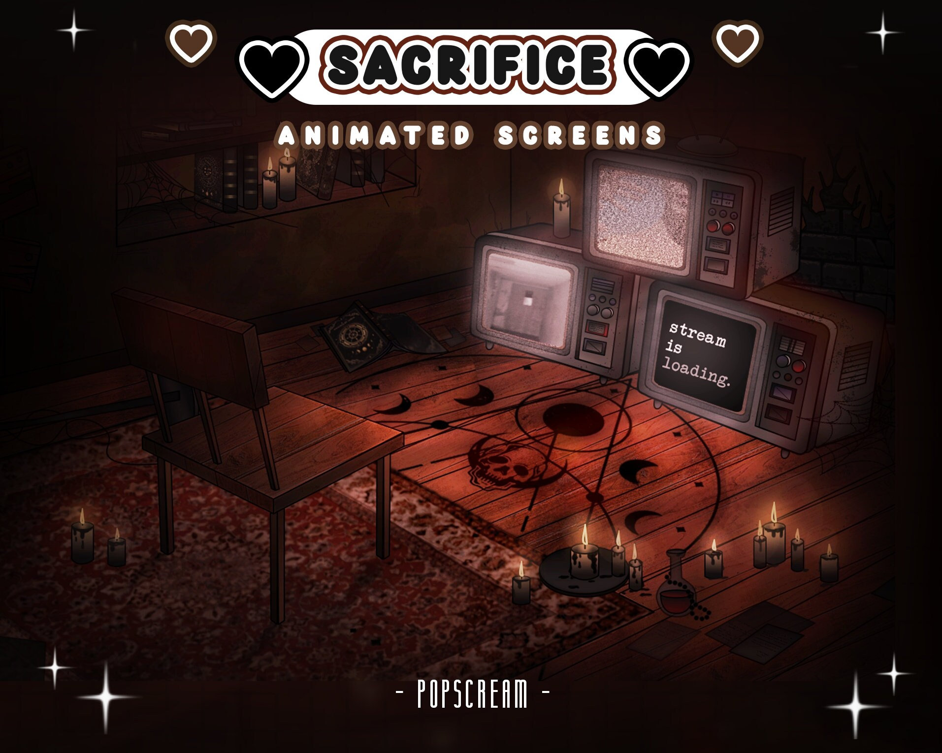 DBD Poltergeist Animated Stream Screens : "Sacrifice" | Dark, Streamer, Gaming, TV, Chair, Blood, Candles, Horror, Scary, Twitch, DBD