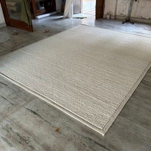 Cozy Beige Wool Rug with Custom Options Handwoven Chunky Loop Style Beige / Cream TheBrotherSisterCo. image 3