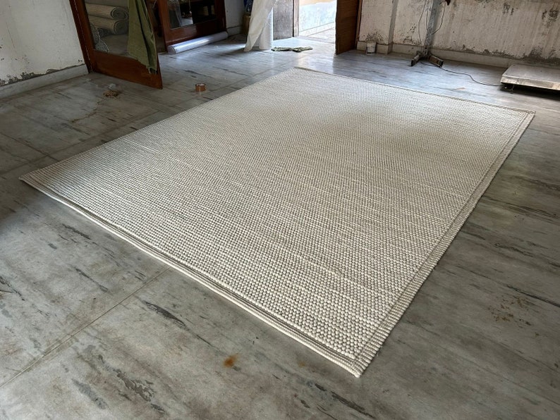 Cozy Beige Wool Rug with Custom Options Handwoven Chunky Loop Style Beige / Cream TheBrotherSisterCo. image 3