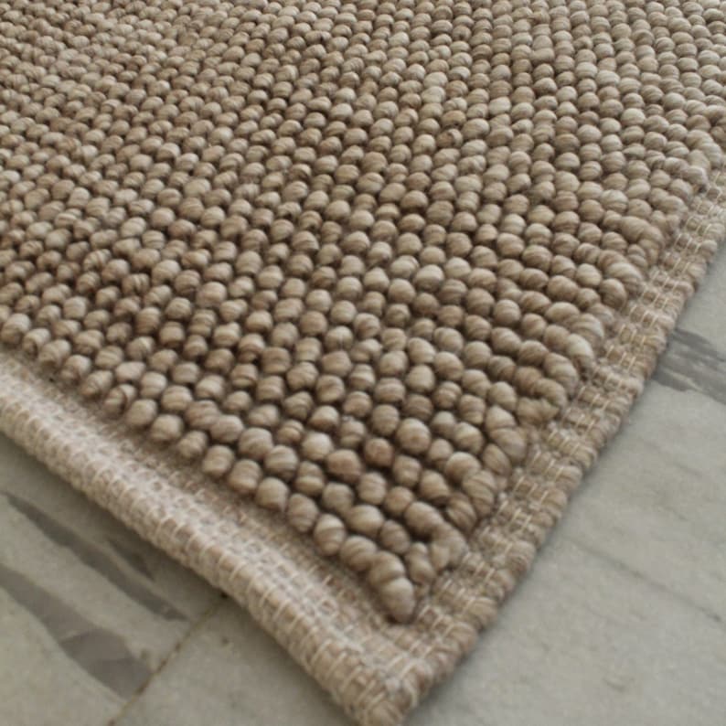 Cozy Beige Wool Rug with Custom Options Handwoven Chunky Loop Style Beige / Cream TheBrotherSisterCo. image 8