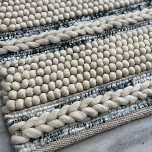 Handwoven Cream & Grey Wool Rug – Chunky Braided Texture, Custom Size