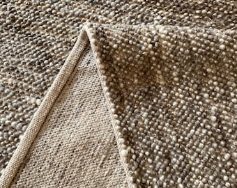 Hand Woven Knitted Wool Area Rug – Beige Cream Grey Chunky Yarn, Customizable , Bedroom Rug