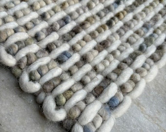 Hand Woven Chunky Cozy Felted Wool Rug | Rainbow Multi-Color Loop Design | Boho Home Decor