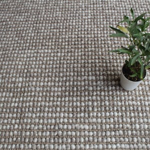 Cozy Beige Hand Woven Area Rug | Chunky Wool & Jute Loop Design, Pet-Friendly, Custom Sizes - TheBrotherSisterCo.