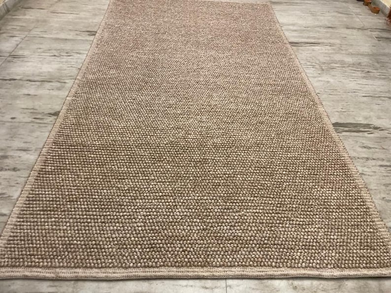 Cozy Beige Wool Rug with Custom Options Handwoven Chunky Loop Style Beige / Cream TheBrotherSisterCo. image 7