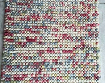 Handwoven Knitted Wool Loop Area Rug – Multi Color Loop Custom Handmade Chunky Carpet