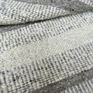 Hand Woven Beige Wool Rug, Flat Weave Farmhouse Style