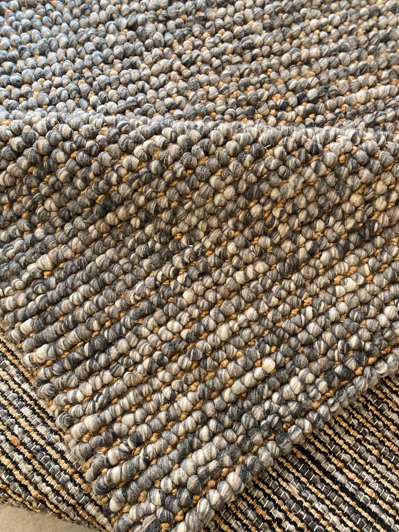 Super Chunky Hand Woven Wool and Jute Rug Rustic Farmhouse Boho Decor, Multiple Sizes, Thick & Thin Loop Indoor Rugs TheBrotherSisterCo image 4