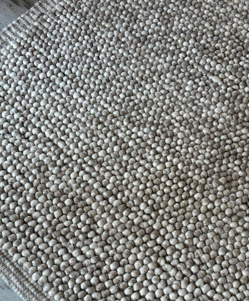 Bumpy Wool Rug Handwoven Chunky Wool Rug – Cream Beige Bobble Loop Design, Bedroom Rug ...