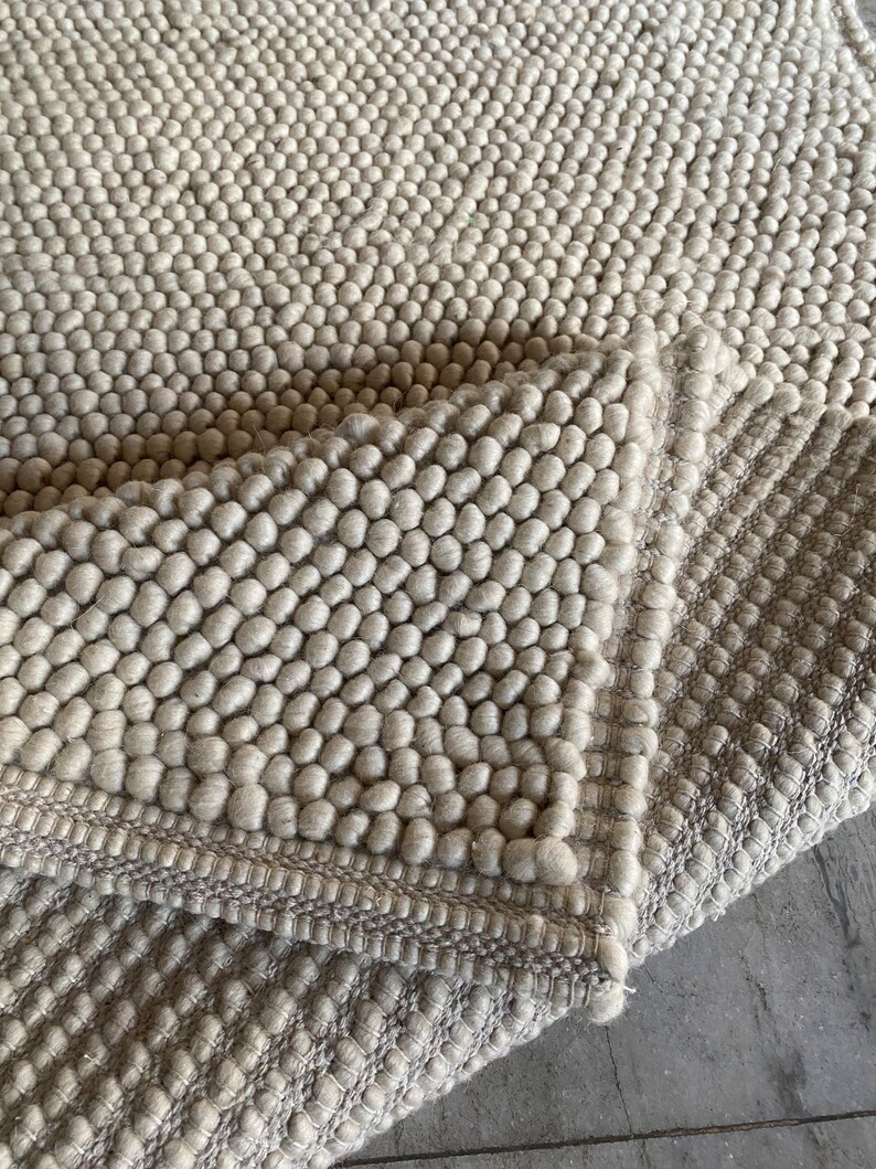Hand Woven Chunky Loop Wool Area Rug, Beige Cream Silver Colors Available, and Customization Available. - TheBrotherSisterCo