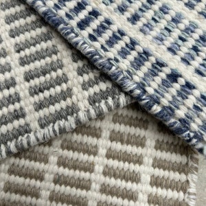 Hand Woven, Indoor/Outdoor Decor, PET Yarn Area Rug, Flat Weave Area Rugs in beige, grey & blue. Sizes are available - TheSisterBrotherCo