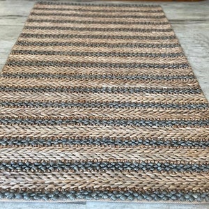Steel Grey and Natural Hand Woven, Braided & Fish Eye Chunky Knit, Jute Rug. Farmhouse Rug, Customization Available - TheBrotherSisterCo.