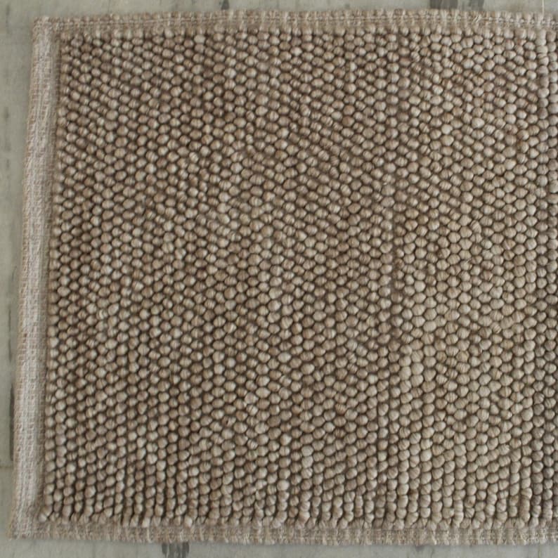 Cozy Beige Wool Rug with Custom Options Handwoven Chunky Loop Style Beige / Cream TheBrotherSisterCo. image 9