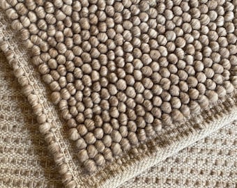 Cozy Beige Wool Rug with Custom Options - Handwoven Chunky Loop Style Beige / Cream - TheBrotherSisterCo.