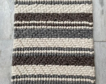 Hand Woven Chunky Wool Area Rug – Grey, Brown, and White Loop Pile