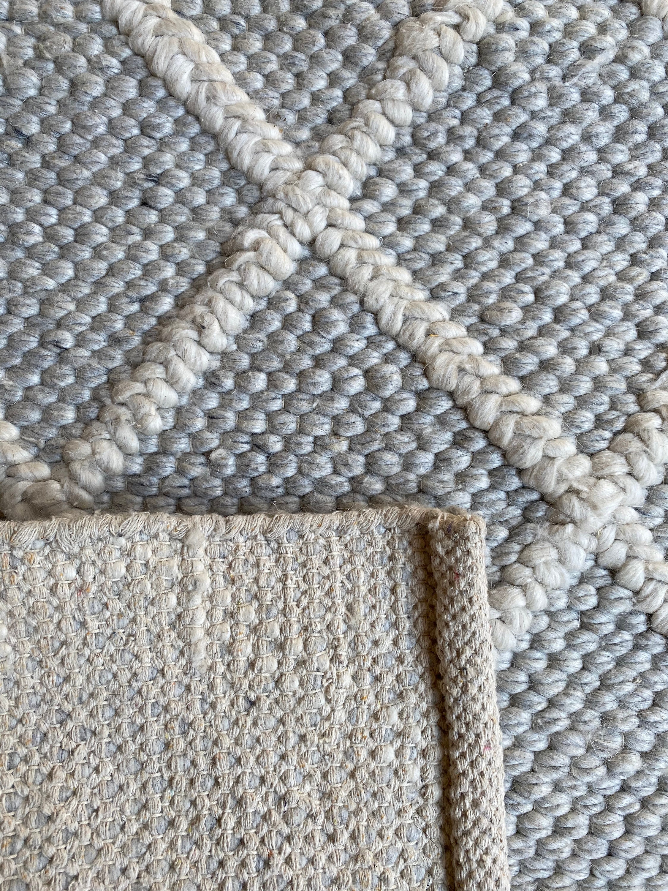 Cream / Grey Hand Woven Chunky Braided Hand Knitted, Modern Style Wool Area  Indoor Rug. Customization Available Thebrothersisterco 