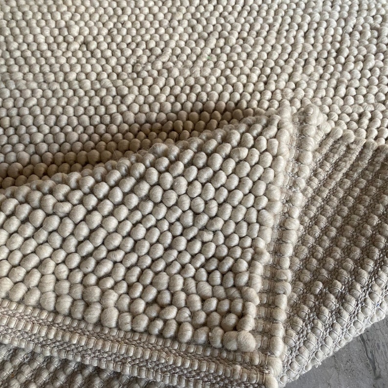 Cozy Beige Wool Rug with Custom Options Handwoven Chunky Loop Style Beige / Cream TheBrotherSisterCo. image 2