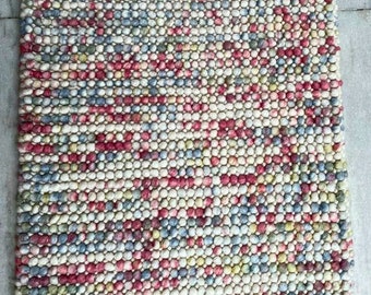 Red Cream Silver Beige Rainbow Hand Woven Modern Felted Wool Loop Chunky, Wool Area Rug. Personalized and Customizable - TheBrotherSisterCo.