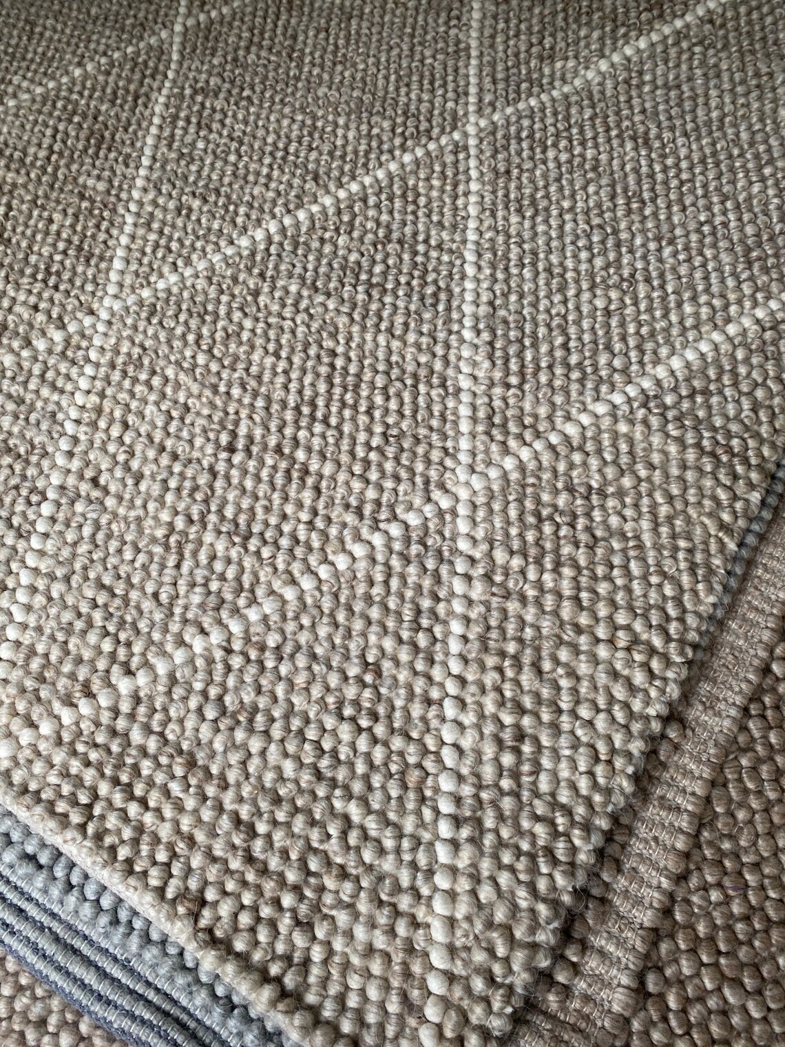 Hand Woven Loop Chunky Rhombus Grey & Beige Wool Area Rug. - Etsy UK