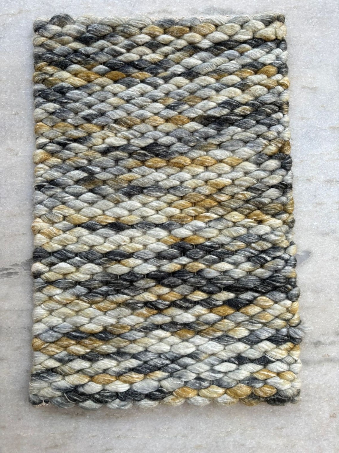 Customizable Chunky Wool Rug in Grey, Mustard & Charcoal - Handcrafted ...