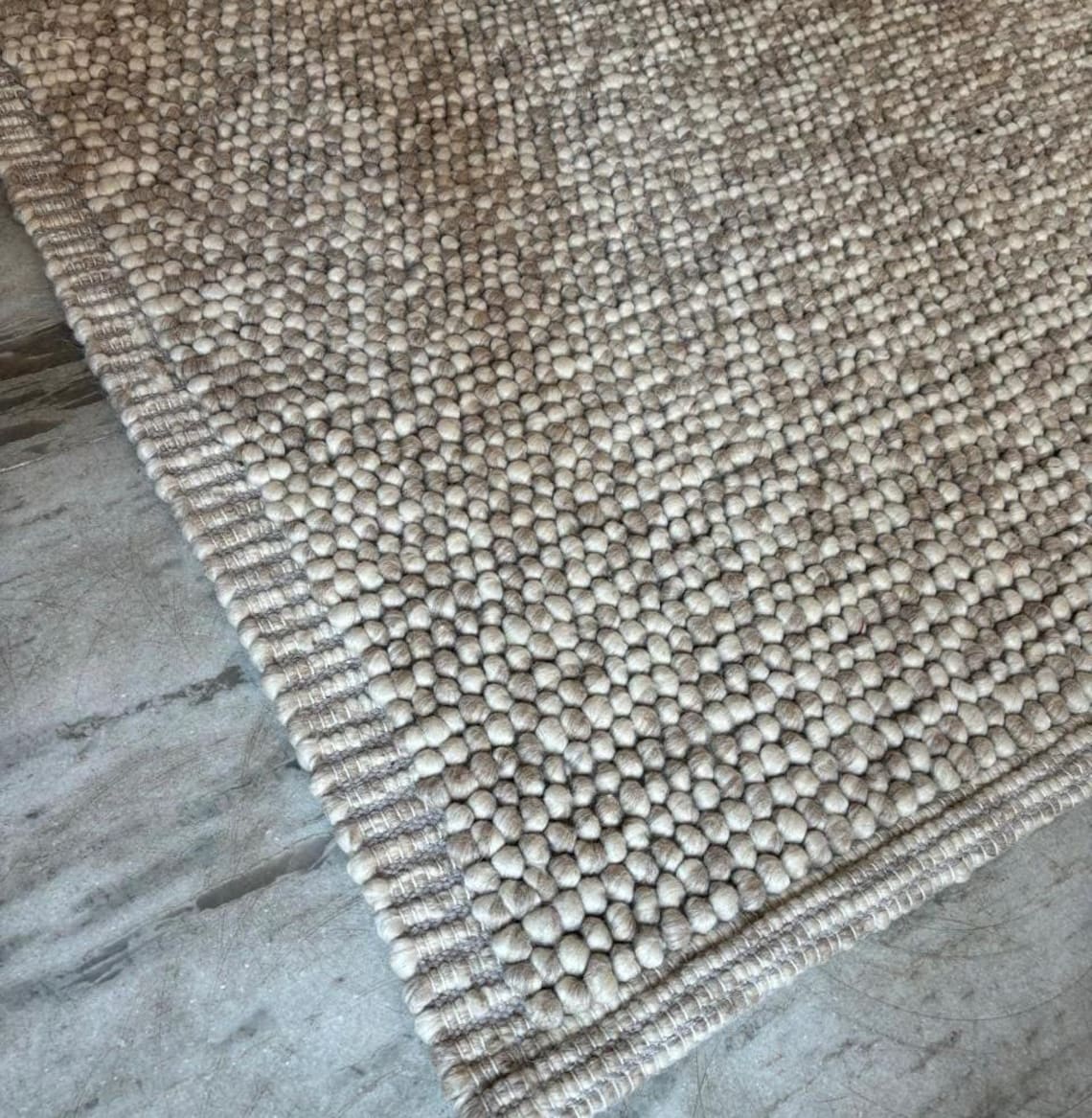 Bumpy Wool Rug Handwoven Chunky Wool Rug – Cream Beige Bobble Loop Design, Bedroom Rug ...