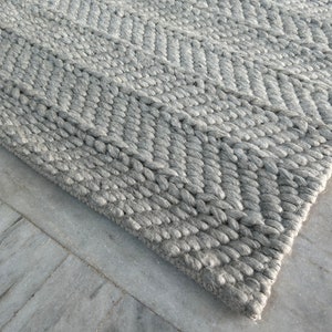 Light Grey Hand Woven Knitted Braided Nordic Wool Area Rug. Customization Available. Modern Scandinavian Decor - TheBrotherSisterCo