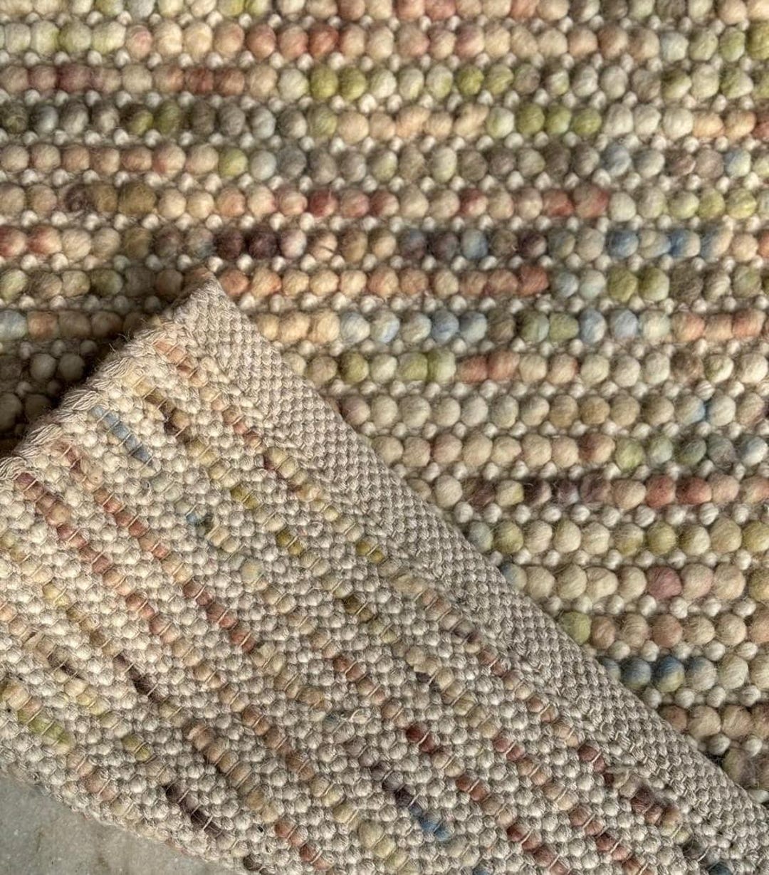 Handwoven Chunky Loop Style Pastel Textured Multi Wool Area Rug , Boho ...
