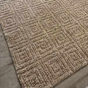 Handgeweven crème wollen vloerkleed – dikke dooslus, aangepaste maten