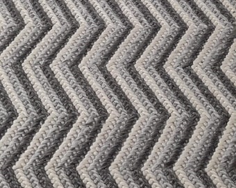 Alfombra de lana gruesa tejida a mano, diseño de chevrón gris marfil, decoración moderna para el hogar.