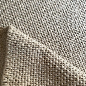 Custom Beige & Ivory Chunky Wool Rug | Handwoven Scandinavian Decor Basket Weave - TheBrotherSisterCo.
