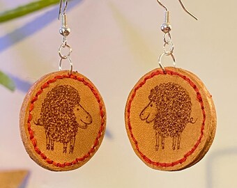Sheep Earrings, Pyrography