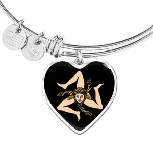 Sicilian Trinacria Heart Luxury Bangle Gift Idea For Sicilians And Sicily Lovers Sicilian Flag Bracelet Sicily Lovers Sicily Heart Bangle