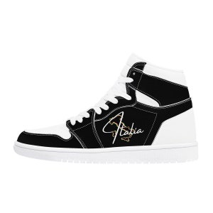 Italia High Top Leather Black Sneakers Italy Flag Map Sneakers Italian Flag Map Shoes Gift Idea For Italians Italy Flag High-Top Sneakers