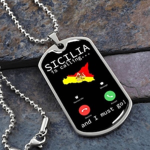 Sicilia Is Calling Dog Tag Necklace Sicilian Flag Map Necklace Gift Idea For Sicilians And Sicily Lovers Sicilian Trinacria Sicily Flag