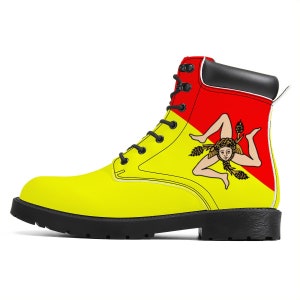 Sicilian Flag Synthetic Leather Boots Sicily Lovers Gift Idea For Sicilians Sicily Flag Leather Boots Sicilian Flag Boots Gift For Sicilians