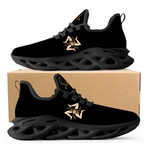 Sicilian Flex Control Sneakers - Black Sicily Lovers Shoes Sicily Sneakers Gift Idea For Sicilians Sicilian Flag Sneakers Sicily Flag Shoes