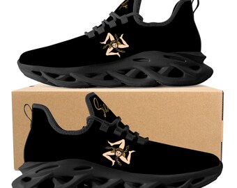 Sicilian Flex Control Sneakers - Black Sicily Lovers Shoes Sicily Sneakers Gift Idea For Sicilians Sicilian Flag Sneakers Sicily Flag Shoes