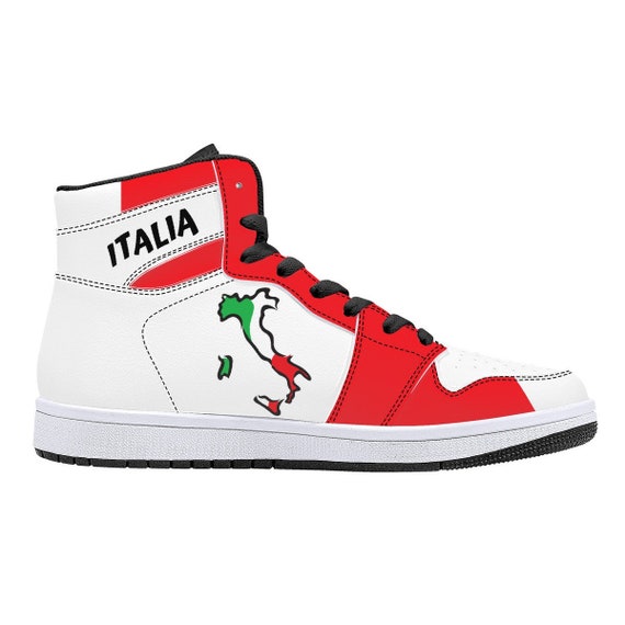 Black Italia Sport Shoes Italian Flag Sneakers Italian Flag Map Shoes Italy Flag Map High-Top Leather Sneakers