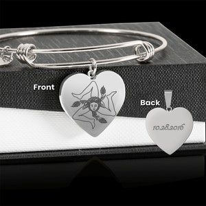 Sicilian Trinacria Engraved Heart Pendant Bangle Sicilian Bracelet Gift Idea For Sicilians And Sicily Lovers Sicilian Flag Bangle Sicily