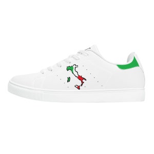 Italian Flag Map Low-Top Leather Sneakers - White Italy Flag Map Shoes Gift Idea For Italians Italy Lovers Sneakers